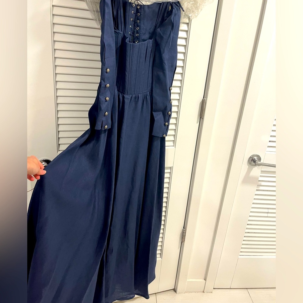 NWOT Armstreet German Rose Corset Dress in blue linen - Picture 10 of 10